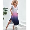 Ekouaer Long Nightgowns for Women Short Sleeve House Dress with Pockets V Neck Sleepshirts Side Split Sleepwear S-4XL(Gradients Tie Dye)