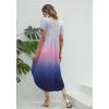 Ekouaer Long Nightgowns for Women Short Sleeve House Dress with Pockets V Neck Sleepshirts Side Split Sleepwear S-4XL(Gradients Tie Dye)