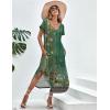 Ekouaer Long Nightgowns for Women Short Sleeve House Dress with Pockets V Neck Sleepshirts Side Split Sleepwear S-4XL(Green Floral)