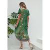 Ekouaer Long Nightgowns for Women Short Sleeve House Dress with Pockets V Neck Sleepshirts Side Split Sleepwear S-4XL(Green Floral)