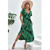 Ekouaer Long Nightgowns for Women Short Sleeve House Dress with Pockets V Neck Sleepshirts Side Split Sleepwear S-4XL(Green Leaf)