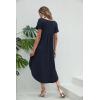 Ekouaer Long Nightgowns for Women Short Sleeve House Dress with Pockets V Neck Sleepshirts Side Split Sleepwear S-4XL(Navy)