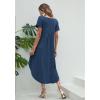 Ekouaer Long Nightgowns for Women Short Sleeve House Dress with Pockets V Neck Sleepshirts Side Split Sleepwear S-4XL(Navy Blue)