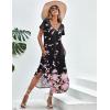 Ekouaer Long Nightgowns for Women Short Sleeve House Dress with Pockets V Neck Sleepshirts Side Split Sleepwear S-4XL(Pink Flower)
