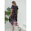 Ekouaer Long Nightgowns for Women Short Sleeve House Dress with Pockets V Neck Sleepshirts Side Split Sleepwear S-4XL(Pink Flower)