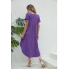 Ekouaer Long Nightgowns for Women Short Sleeve House Dress with Pockets V Neck Sleepshirts Side Split Sleepwear S-4XL(Purple)