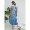 Ekouaer Long Nightgowns for Women Short Sleeve House Dress with Pockets V Neck Sleepshirts Side Split Sleepwear S-4XL(Sky Blue Floral)