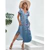 Ekouaer Long Nightgowns for Women Short Sleeve House Dress with Pockets V Neck Sleepshirts Side Split Sleepwear S-4XL(Sky Blue Floral)