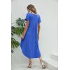 Ekouaer Long Nightgowns for Women Short Sleeve House Dress with Pockets V Neck Sleepshirts Side Split Sleepwear S-4XL(Snorkel Blue)