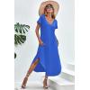 Ekouaer Long Nightgowns for Women Short Sleeve House Dress with Pockets V Neck Sleepshirts Side Split Sleepwear S-4XL(Snorkel Blue)