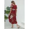 Ekouaer Long Nightgowns for Women Short Sleeve House Dress with Pockets V Neck Sleepshirts Side Split Sleepwear S-4XL(Wine Red Floral)