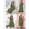 Ekouaer Long Sleeve Nightgowns for Women Calf Length Sleep Shirts Crew Neck Soft Nightshirts S-XXL(Army Green Coffee)