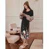 Ekouaer Long Sleeve Nightgowns for Women Calf Length Sleep Shirts Crew Neck Soft Nightshirts S-XXL(Black Flower)