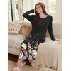 Ekouaer Long Sleeve Nightgowns for Women Calf Length Sleep Shirts Crew Neck Soft Nightshirts S-XXL(Black Flower)