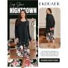 Ekouaer Long Sleeve Nightgowns for Women Calf Length Sleep Shirts Crew Neck Soft Nightshirts S-XXL(Black Flower)