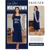 Ekouaer Long Sleeve Nightgowns for Women Calf Length Sleep Shirts Crew Neck Soft Nightshirts S-XXL(Black Kiss)