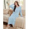 Ekouaer Long Sleeve Nightgowns for Women Calf Length Sleep Shirts Crew Neck Soft Nightshirts S-XXL(Blue Flower)