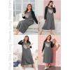 Ekouaer Long Sleeve Nightgowns for Women Calf Length Sleep Shirts Crew Neck Soft Nightshirts S-XXL(Dark Grey Heart)