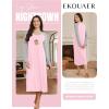 Ekouaer Long Sleeve Nightgowns for Women Calf Length Sleep Shirts Crew Neck Soft Nightshirts S-XXL(Pink Teedy Bear)