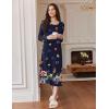 Ekouaer Long Sleeve Nightgowns for Women Calf Length Sleep Shirts Crew Neck Soft Nightshirts S-XXL(Purple Butterfly Flower)