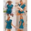Ekouaer Maternity Shirts 3 Packs Flying Short Sleeve Nursing Tops Pregnancy Clothes(Blue Green+black+army Green(3pcs))