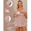 Ekouaer Maternity Shirts 3 Packs Flying Short Sleeve Nursing Tops Pregnancy Clothes(Pink+floral Black+lake Green(3pcs))