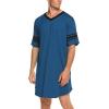 Ekouaer Men’s Nightshirt Comfy Nightwear Big&Tall V Neck Short Sleeve Soft Loose Pajama Sleep Shirt(Blue)