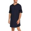 Ekouaer Men’s Nightshirt Comfy Nightwear Big&Tall V Neck Short Sleeve Soft Loose Pajama Sleep Shirt(Navy Blue)