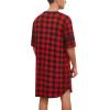 Ekouaer Men’s Nightshirt Comfy Nightwear Big&Tall V Neck Short Sleeve Soft Loose Pajama Sleep Shirt(Red Plaid)