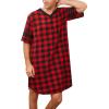 Ekouaer Men’s Nightshirt Comfy Nightwear Big&Tall V Neck Short Sleeve Soft Loose Pajama Sleep Shirt(Red Plaid)