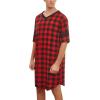 Ekouaer Men’s Nightshirt Comfy Nightwear Big&Tall V Neck Short Sleeve Soft Loose Pajama Sleep Shirt(Red Plaid)