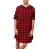 Ekouaer Men’s Nightshirt Comfy Nightwear Big&Tall V Neck Short Sleeve Soft Loose Pajama Sleep Shirt(Red Plaid)