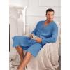 Ekouaer Mens Robes Lightweight Waffle Knit Kimono Bathrobe Long Sleeve Sleepwear Soft Knee Length Robe with Pockets S-3XL(Blue – V Neck)