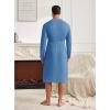 Ekouaer Mens Robes Lightweight Waffle Knit Kimono Bathrobe Long Sleeve Sleepwear Soft Knee Length Robe with Pockets S-3XL(Blue – V Neck)
