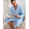 Ekouaer Mens Robes Lightweight Waffle Knit Kimono Bathrobe Long Sleeve Sleepwear Soft Knee Length Robe with Pockets S-3XL(Clear Blue)