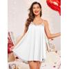 Ekouaer Nightgown Sexy Lingerie for Women Nightwear Lace Chemise Sleeveless Camisole Slip Dress Babydoll Sleepwear(A-white)