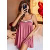 Ekouaer Nightgown Sexy Lingerie for Women Nightwear Lace Chemise Sleeveless Camisole Slip Dress Babydoll Sleepwear(Deep Pink)