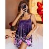 Ekouaer Nightgown Sexy Lingerie for Women Nightwear Lace Chemise Sleeveless Camisole Slip Dress Babydoll Sleepwear(Floral Purple Black)