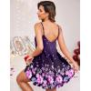 Ekouaer Nightgown Sexy Lingerie for Women Nightwear Lace Chemise Sleeveless Camisole Slip Dress Babydoll Sleepwear(Floral Purple Black)