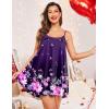 Ekouaer Nightgown Sexy Lingerie for Women Nightwear Lace Chemise Sleeveless Camisole Slip Dress Babydoll Sleepwear(Floral Purple Black)