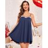 Ekouaer Nightgown Sexy Lingerie for Women Nightwear Lace Chemise Sleeveless Camisole Slip Dress Babydoll Sleepwear(Navy)