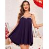 Ekouaer Nightgown Sexy Lingerie for Women Nightwear Lace Chemise Sleeveless Camisole Slip Dress Babydoll Sleepwear(Purple)