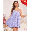 Ekouaer Nightgown Sexy Lingerie for Women Nightwear Lace Chemise Sleeveless Camisole Slip Dress Babydoll Sleepwear(Purple Floral)