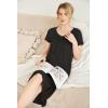 Ekouaer Nightgowns Womens Short Sleeve Sleepwear Comfy Loungewear Plus Size Night Shirt S-3XL(A-black)