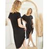 Ekouaer Nightgowns Womens Short Sleeve Sleepwear Comfy Loungewear Plus Size Night Shirt S-3XL(A-black)
