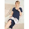 Ekouaer Nightgowns Womens Short Sleeve Sleepwear Comfy Loungewear Plus Size Night Shirt S-3XL(B-dark Blue)