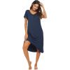 Ekouaer Nightgowns Womens Short Sleeve Sleepwear Comfy Loungewear Plus Size Night Shirt S-3XL(B-dark Blue)