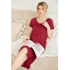 Ekouaer Nightgowns Womens Short Sleeve Sleepwear Comfy Loungewear Plus Size Night Shirt S-3XL(B-wine Red)