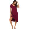 Ekouaer Nightgowns Womens Short Sleeve Sleepwear Comfy Loungewear Plus Size Night Shirt S-3XL(B-wine Red)