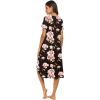 Ekouaer Nightgowns Womens Short Sleeve Sleepwear Comfy Loungewear Plus Size Night Shirt S-3XL(C-black-flower Pat2)